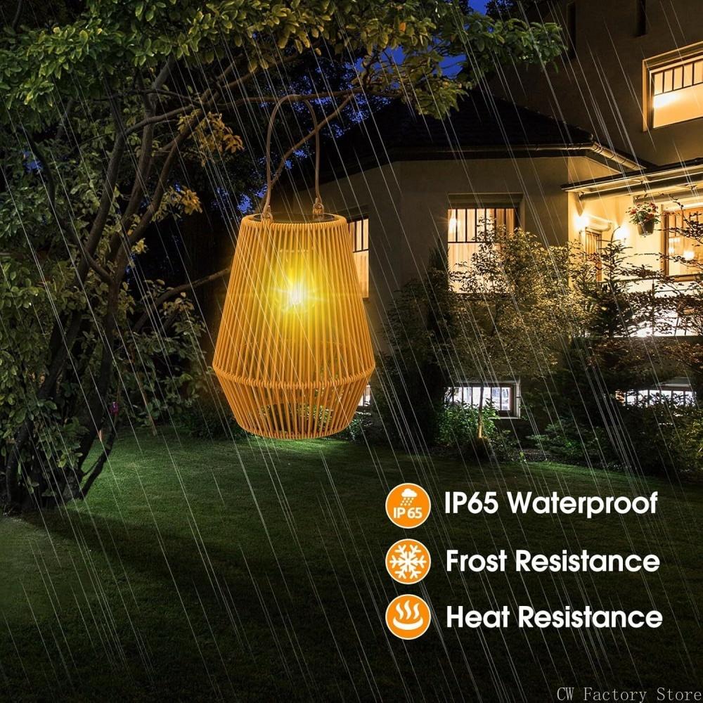 Waterproof Outdoor Solar Hanging Lantern LED Rattan Wicker Light for Garden Yard Patio Porch Backyard Pathway Tree Decoration