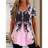 Elegant Fake Two-Piece Top Women'S Round Neck Short Sleeved Button Blouse Summer Office Lady Work Casual Top