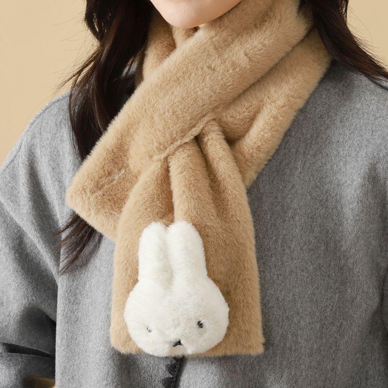 Miffy Cartoon Rabbit Plush Scarf Soft Warm Winter Cross-Over Neck Warmer Cute Short Style for Women Teens Versatile Cozy
