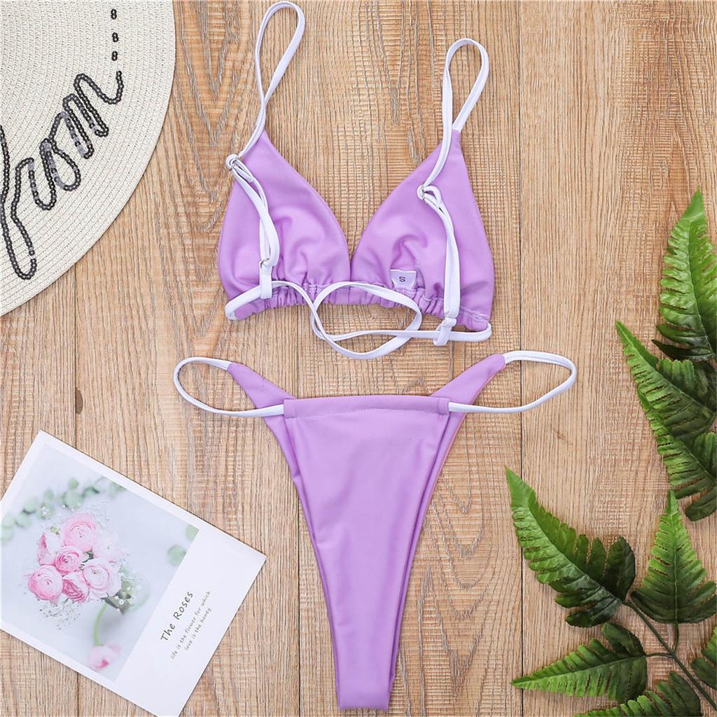 Splicing Thong Bikini Female Swimsuit Women Swimwear Two-pieces Bikini Set Bather Bathing Suit
