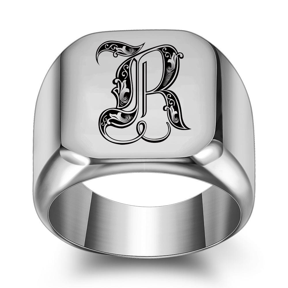 Siegelring mit Retro-Initialen für Männer, 14 mm, sperrig, schwerer Stempel, Herrenband, Edelstahlbuchstaben, individueller Charm-Schmuck, Geschenk für ihn