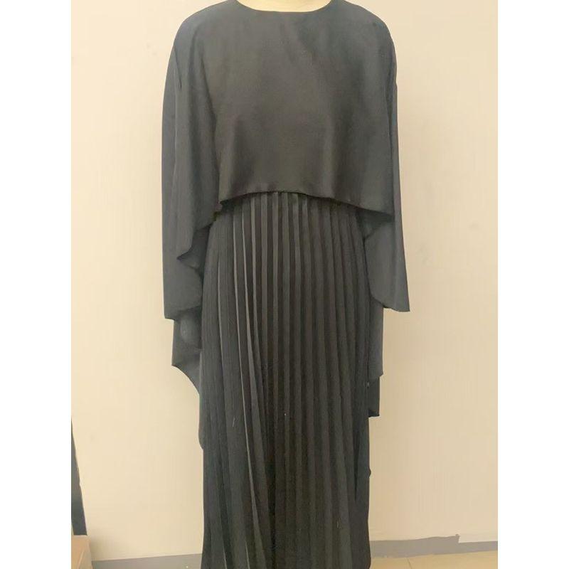 Magic Queen Solid Loose Batwing Sleeve Pleat Irregular Shawl Design Elegant Jumpsuit Long Dress Dresses