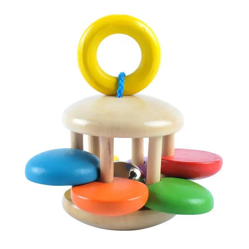 Infant Soothing Wooden Rattle Toy Set: Hand-Shaking Bell, Cage, and Baby Grip Car