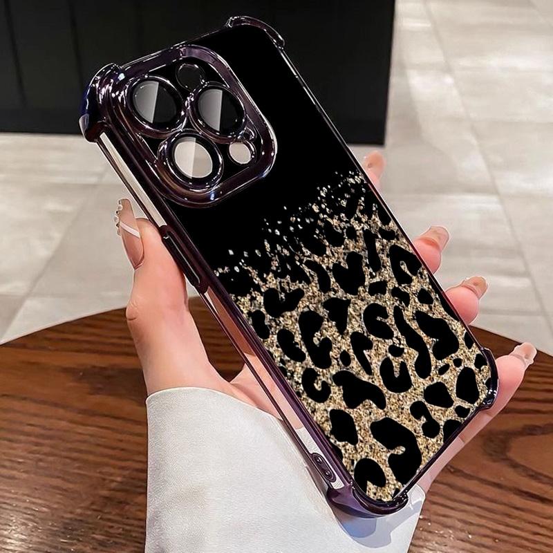 Korean Cute Leopard Pattern Electroplated Clear Phone Case For Samsung Galaxy S25 Ultra S24 S23 S22 S21 Plus FE Anti-Fall Cover