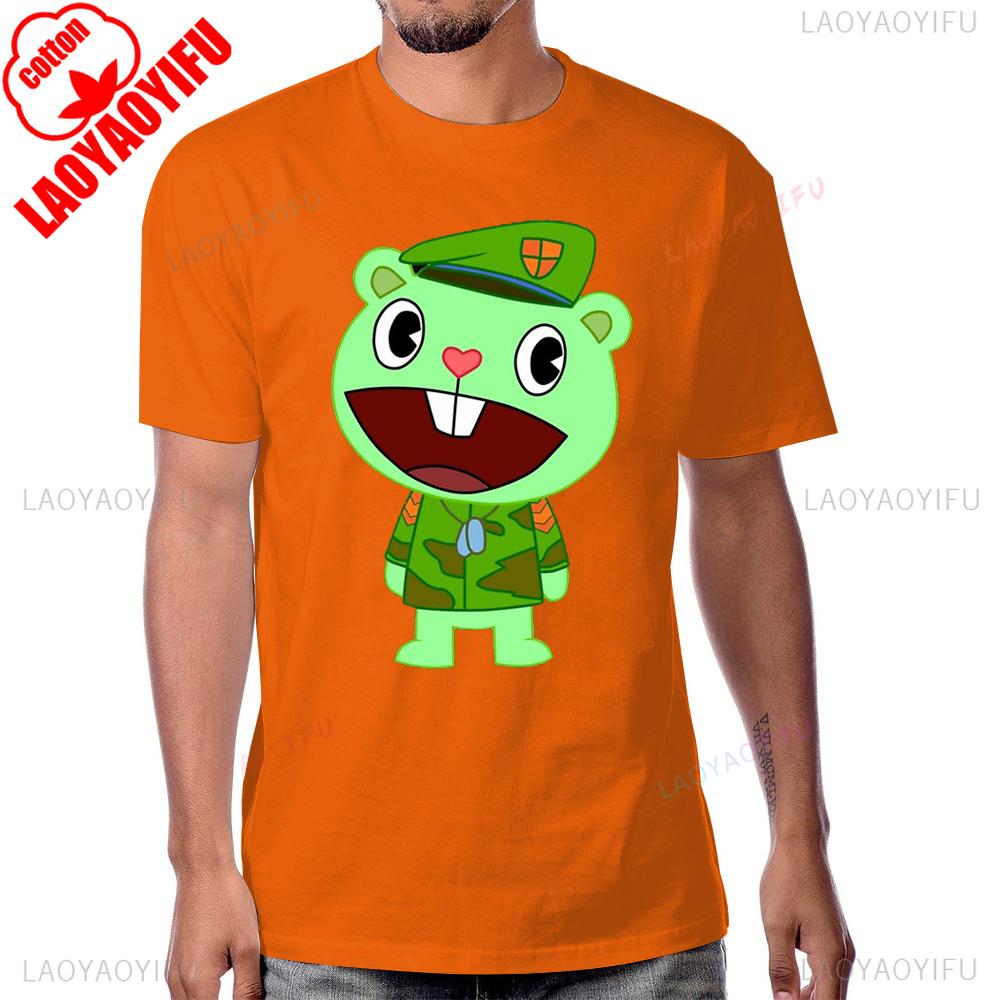 Linda Camiseta Gráfica Flippy Happy Tree Friends Dibujos Animados Vintage Algodón Casual Moda Holgada Manga Corta Estilo Verano Camiseta de Hombre