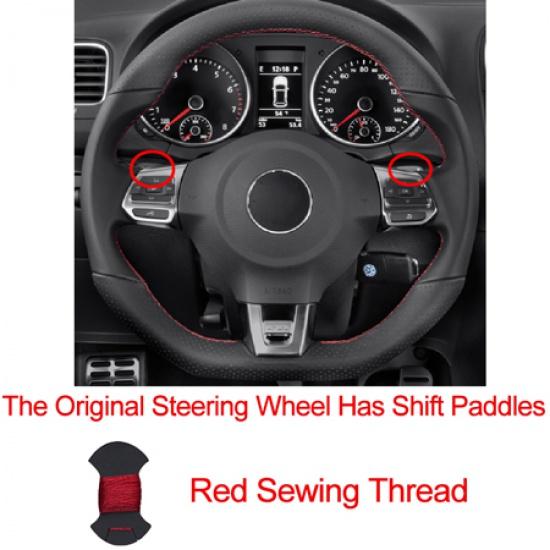 HuiER Hand Sewing Car Steering Wheel Cover Red Marker For Volkswagen Golf 6 GTI MK6 VW Polo GTI Scirocco R Passat CC R-Line