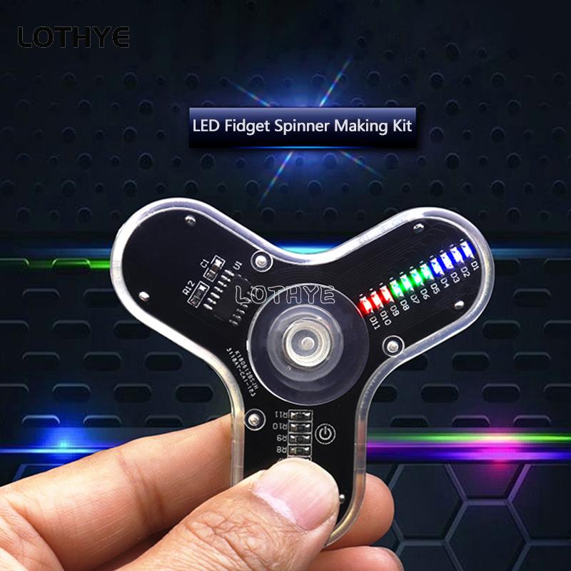 DIY LED Fidget Top Assembly Finger Flashing Rotate Soldering Gyros Practice Solder Colour Light DIY Electronic Kit Speaker DIY
