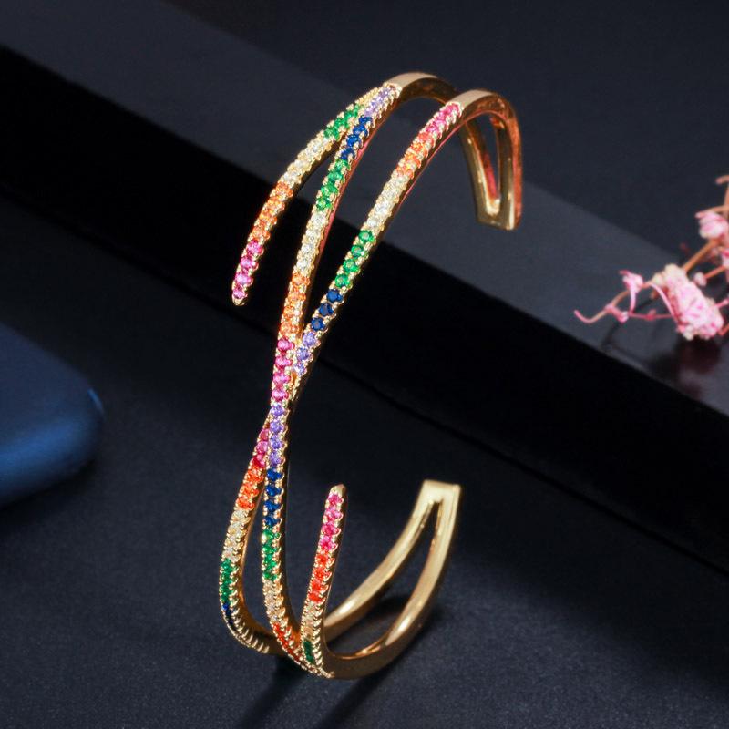 S0155 Kreative Persönlichkeit Damen Offener Armreif Mikro-Eingelegter 3A Farb Zirkon Schmuck