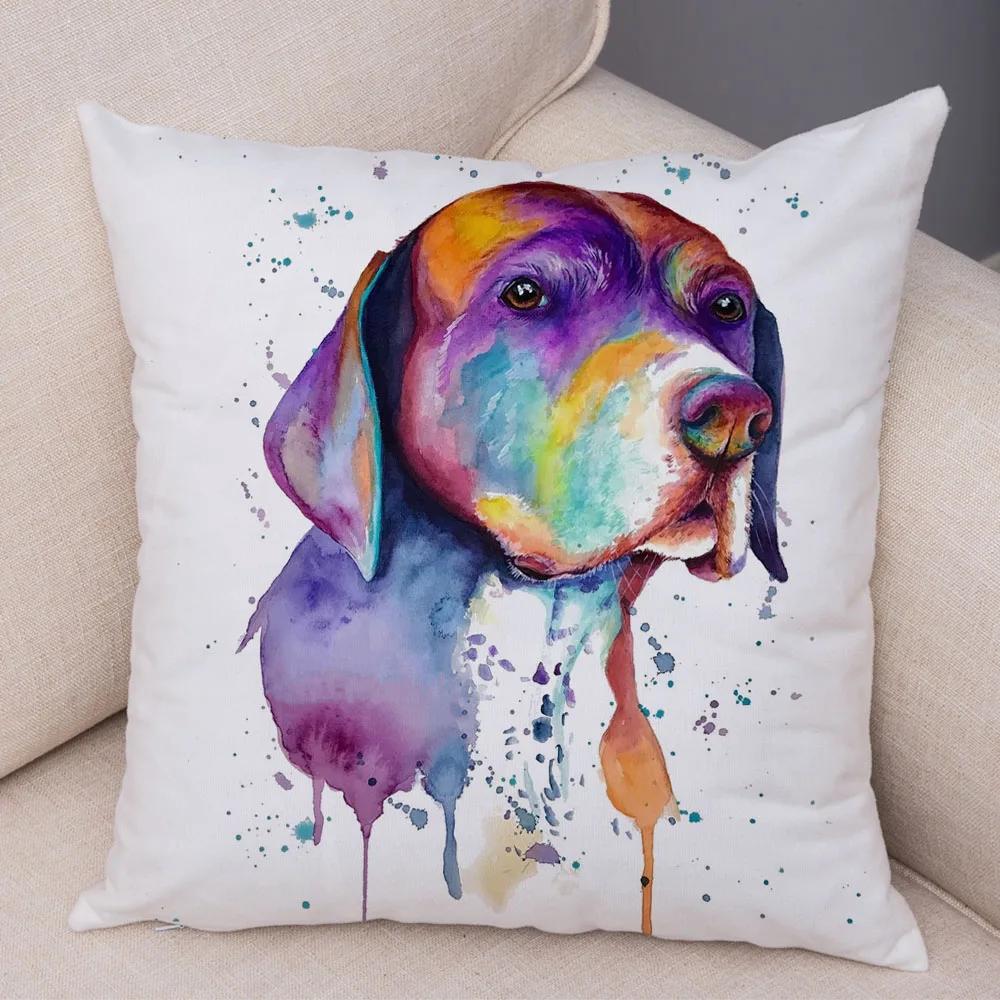 Style Cute Watercolor Pet Dog Pillow Case Decor Cartoon Animal Pillowcase Soft Plush Cushion Cover for Car Sofa Home xcm