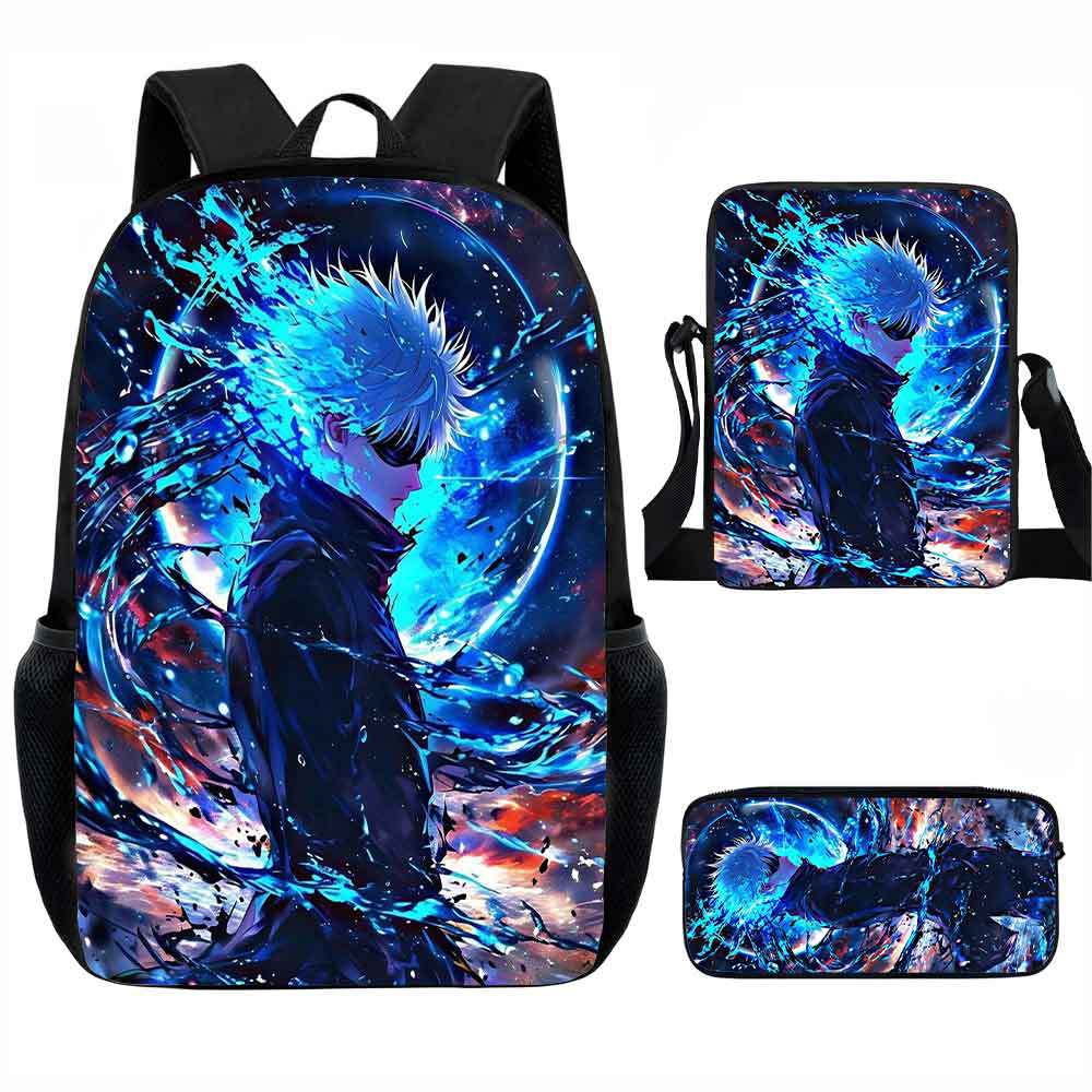 J-Jujutsu Kaisen 3pcs Set Backpack 40cm/15.7inch School Bags Shoulder Bag Pencil Case Computer Book Bag for Boys Girls Best Gift