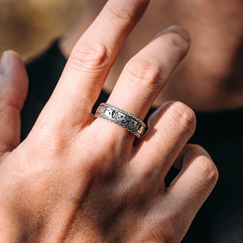 Horus Eye Ring Men Women Adjustable Open Band Sterling Vintage Retro Style Statement Jewelry
