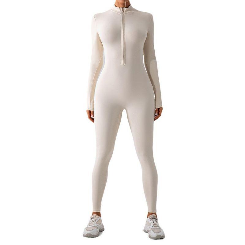 Export Zipper Nude Feel Long Sleeves Yoga Jumpsuit Women's Sports Running Workout Training Dance One-Piece Jumpsuit