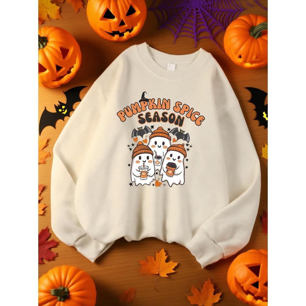 Ghost Pumpkin Spice Season Printed Ladies Sweatshirt Harajuku Costume Autumn Casual Halloween Pullover