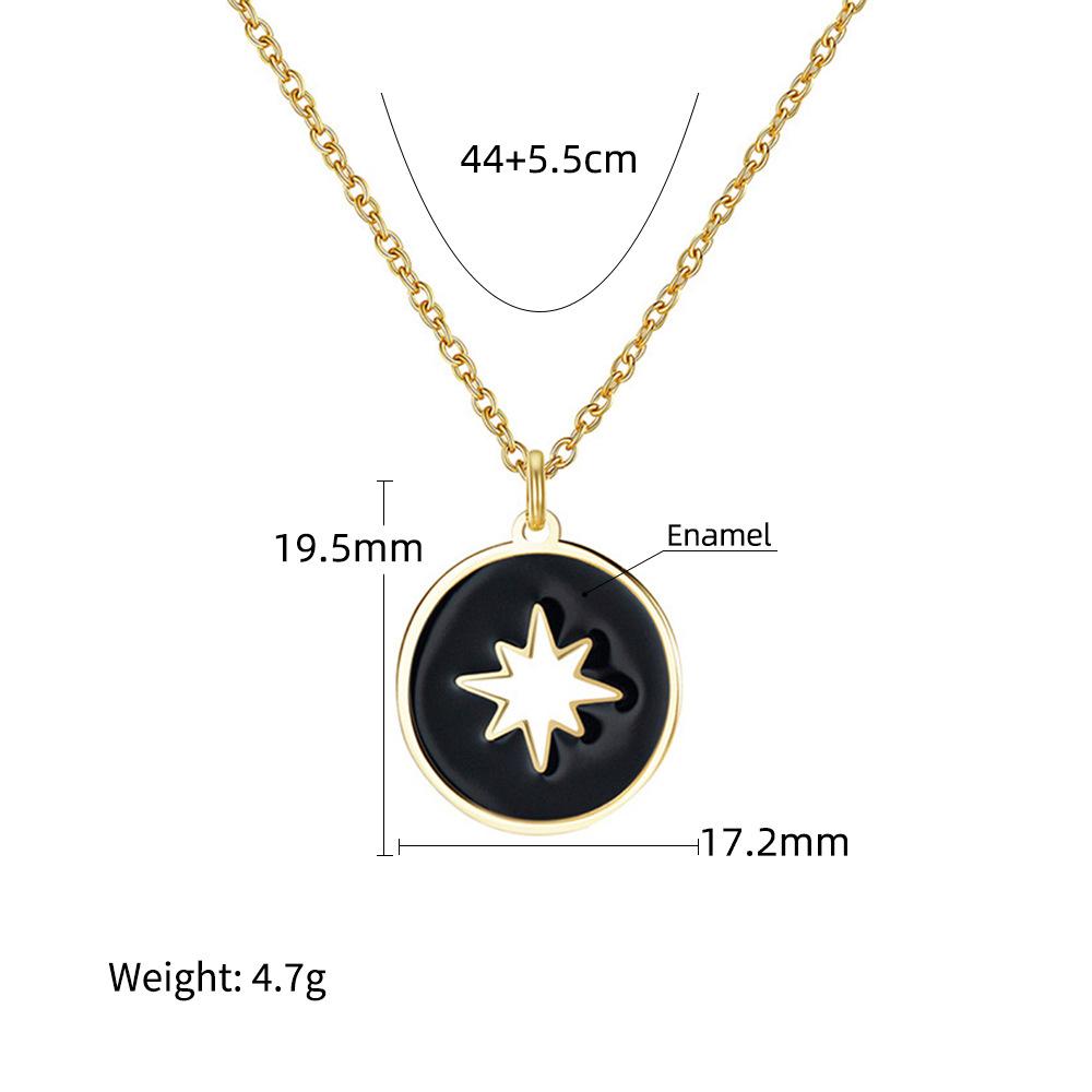 Oil Drop Necklace, Retro Wind Star Moon Pattern Titanium Steel Vacuum Plating 18K Item Decoration
