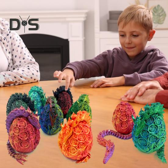 3D Printed Rose Dragon Articulated Dragon with Egg Flexible Rose Dragon with Movable Joints Desktop Stress Relief Toy for Home Office School