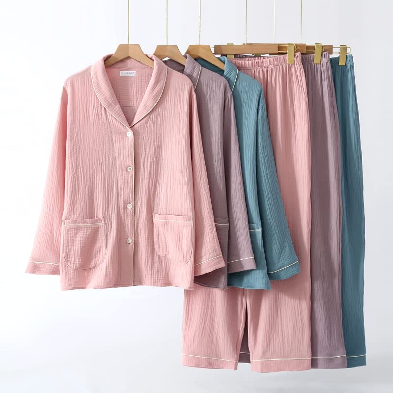 Yume Gauze Star Marshmallow Comfortable Perfect Gift for Day or Day Cherry Blossom Pajamas, Double-Layered Pajamas, 100% Cotton, Pattern, Cotton,