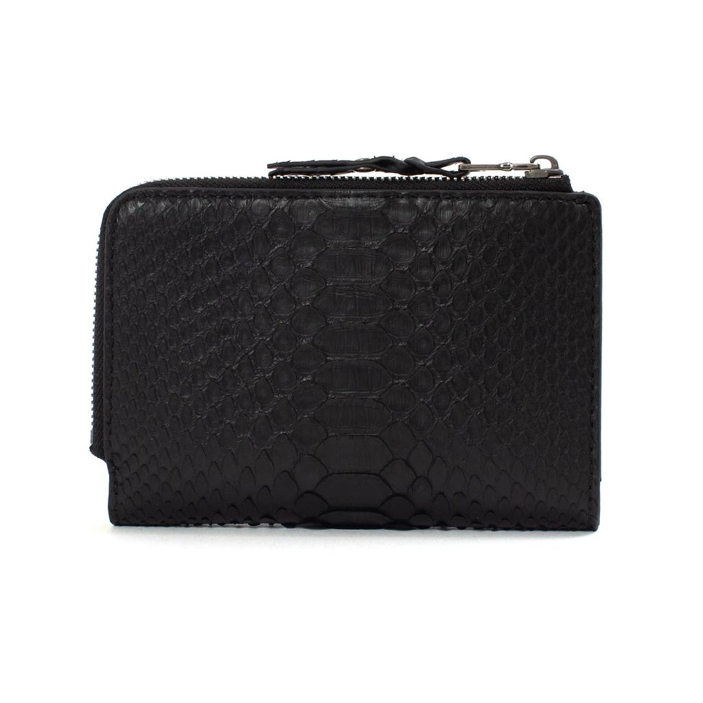 Doubles Bifold Wallet with Deep Bill Matte Python Leather and Italian Cowhide Leather KSK-7052 Compartment, L-Shaped Zipper, (Black)