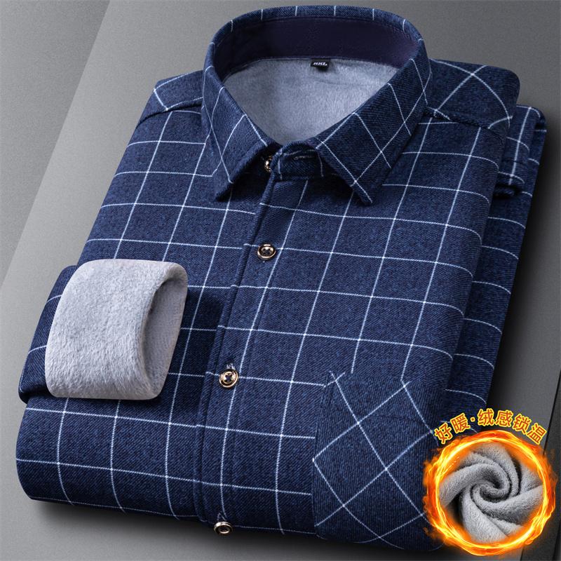 New Fashion Men's Double-sided Fleece Shirt Long Sleeve Thickened Autumn Winter Plaid Print Versatile Casual Daily Home Big 6XL