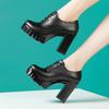 10cm Small Size 32-43 British Deep Mouth Platform Shoes Brogues Fall 2025 Block High Heels Shoes Genuine Leather Shoes Office
