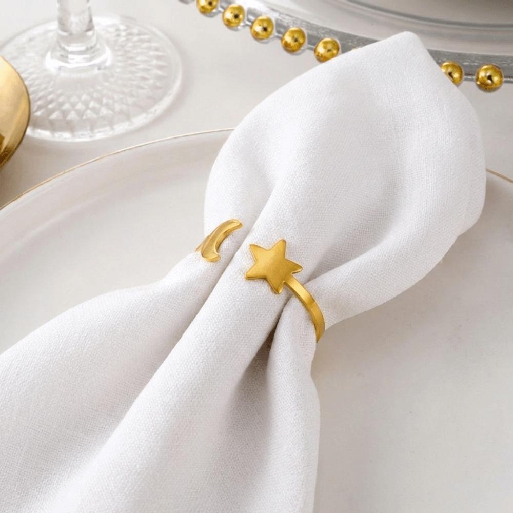 6PCS Modern Star Napkin Buckle Gold/Silver Table Napkin Holder Moon Napkin Rings Table Setting