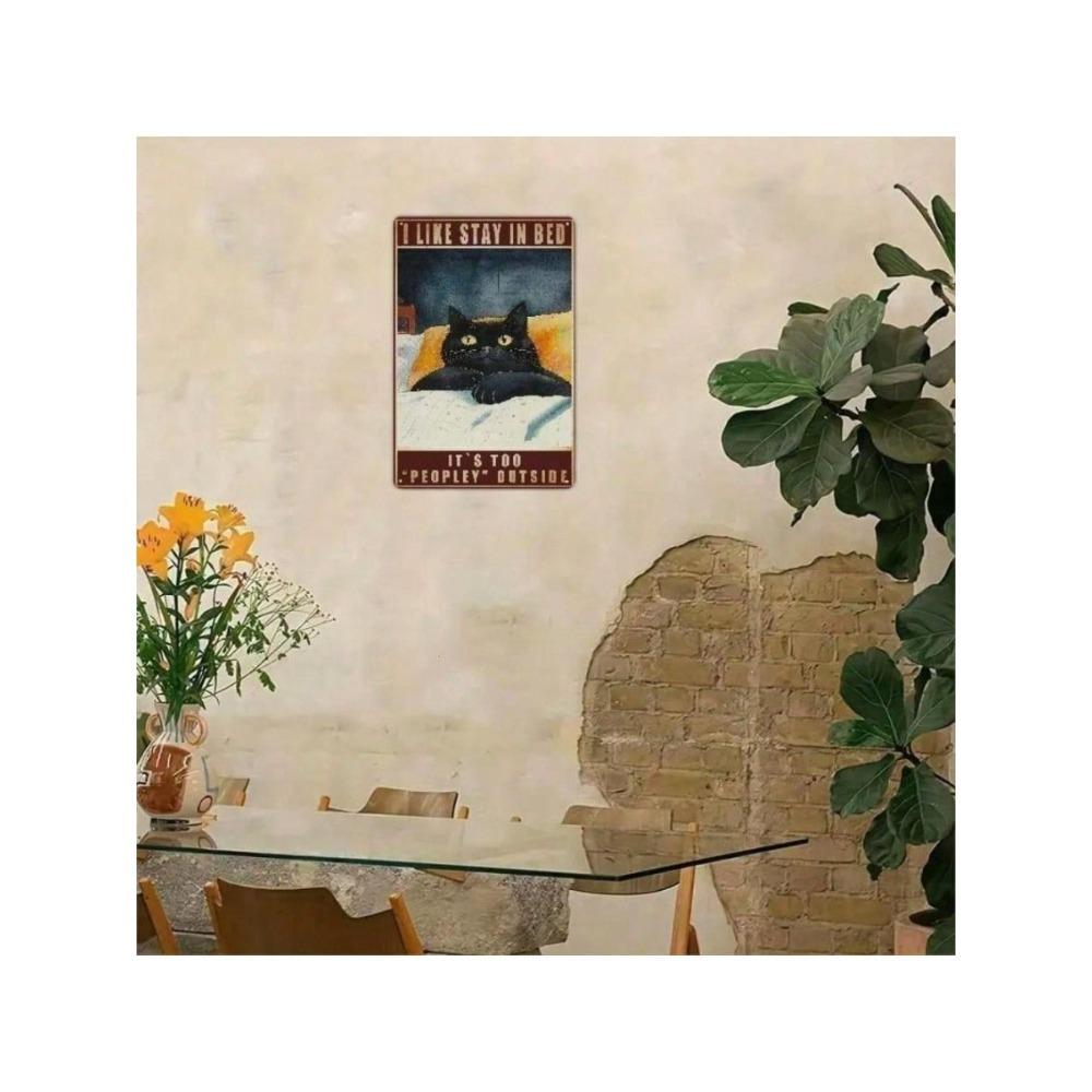 Vintage Black Cat Metal Wall Art Retro Tin Sign Decor for Bedroom Living Room