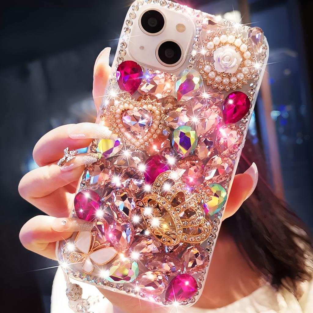 Glitter Strass Mobilskal För iPhone 17 16 15 14 13 12 11 Pro Max Air mini 16e 8 7 Plus X XS XR, Bling Kristall Krona Fjäril Pärla Blomma Design