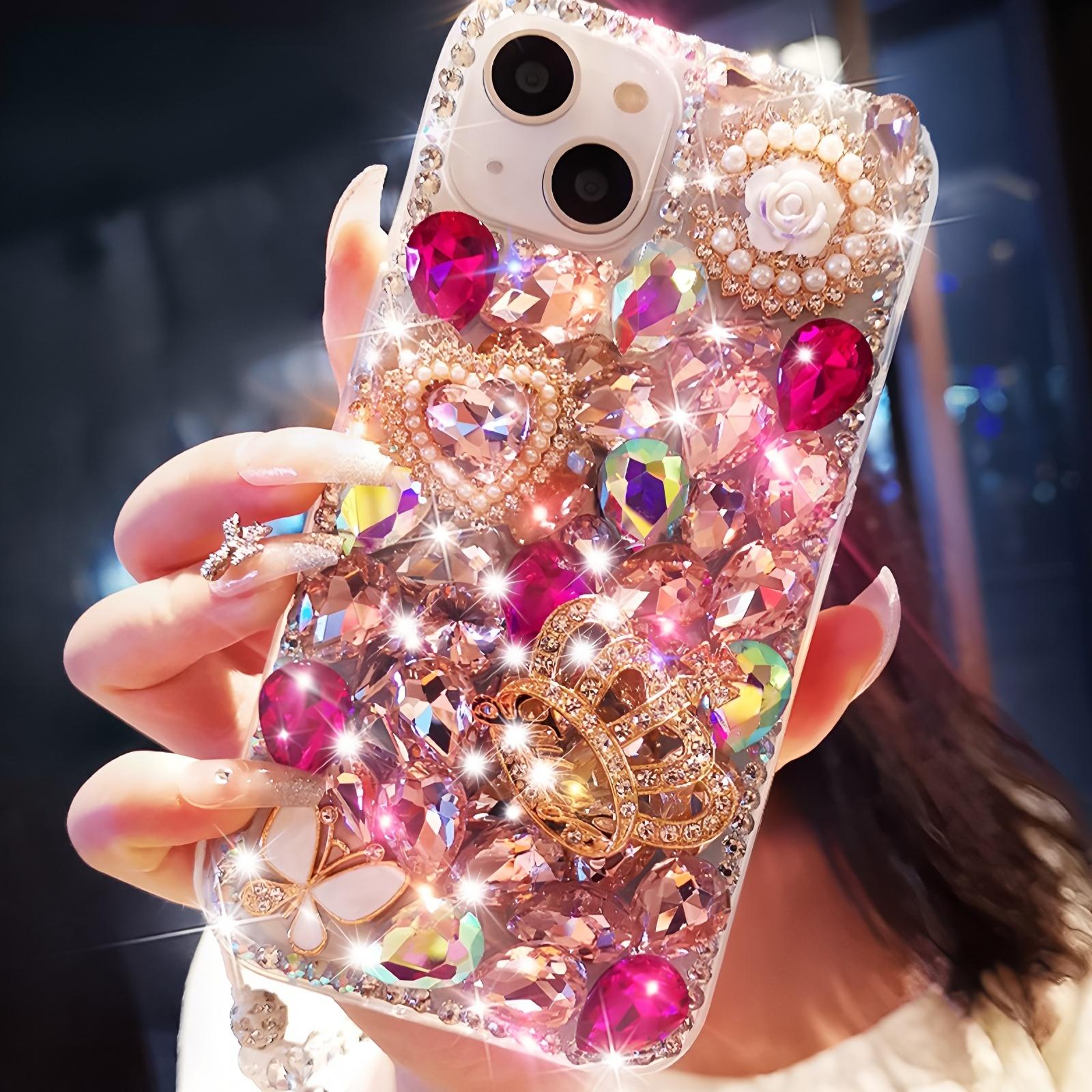 

Glitter Rhinestone Phone Case For Samsung Galaxy M33 M34 M35 M36 M52 M54 M06 M15 M05 M55 M16 M56 5G Bling Crystal Crown Butterfly Pearl Flower Design Samsung Galaxy M56 Яскраво-рожевий