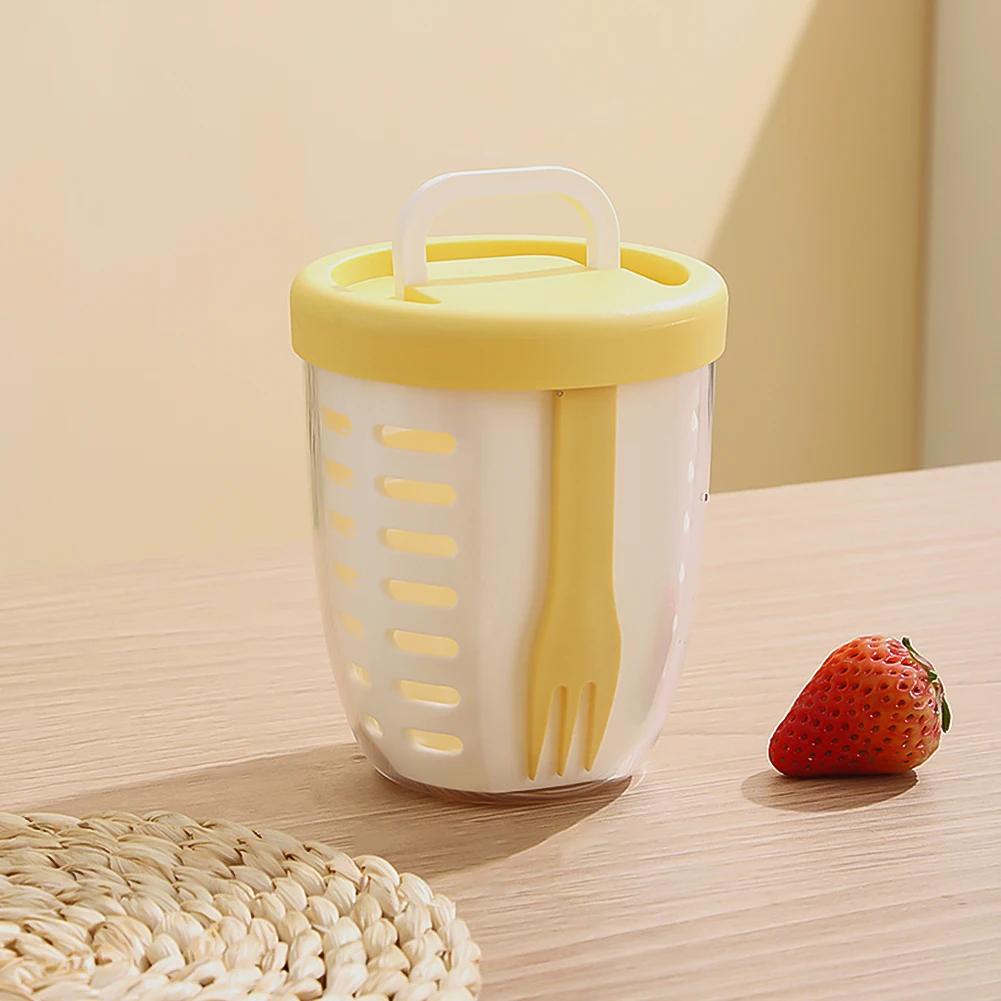Portable Sealed Picnic Container Large Capacity Poke Salad Box With Fork Plastic Cup For Fruit Veggie Meal