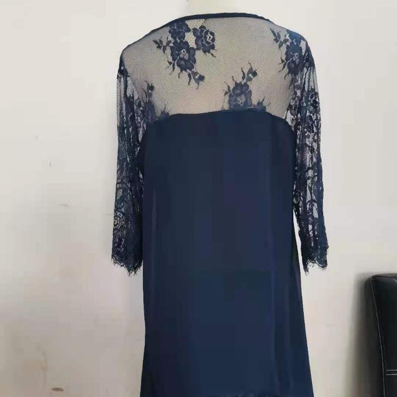 فستان شيفون أنيق بطول متوسط بأكمام قصيرة للنساء لفصل الربيع والصيف، فستان نسائي سادة بقصة A-line بمقاسات كبيرة 24033