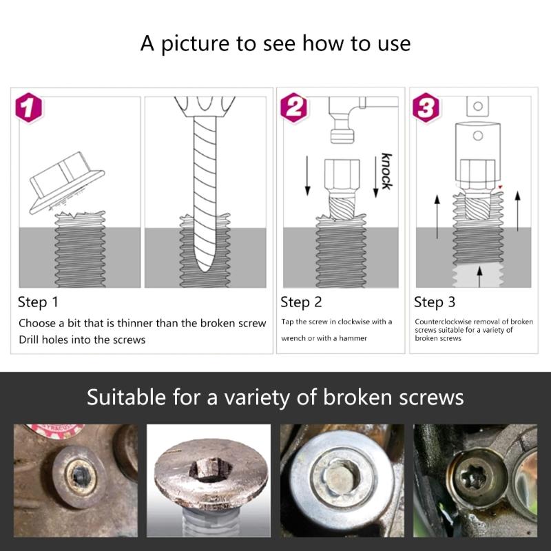 Heavy Duty Universal Screw Extractor Removal Set Suitable for Rusty Damaged Bolts Nut with Storage Box Home Workshop Use