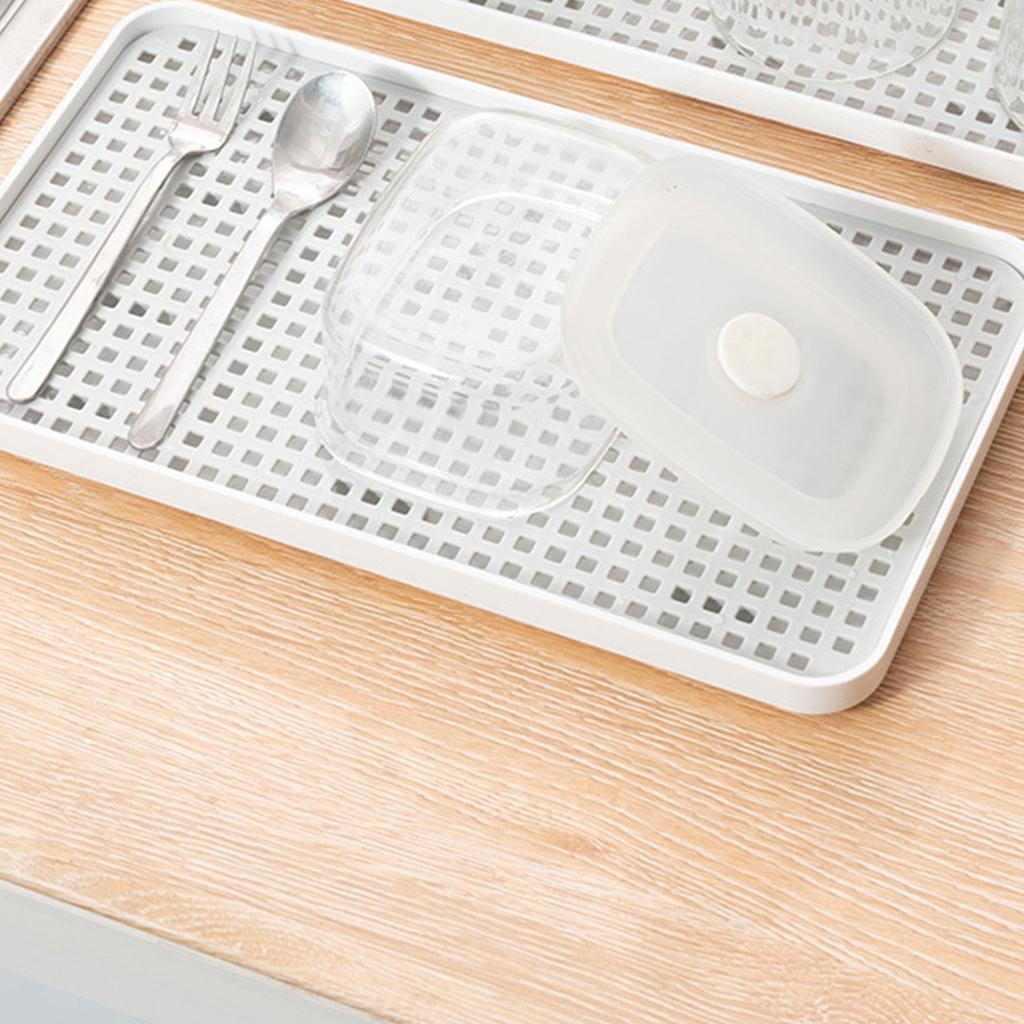 Double Layer Drain Tray Dish Drainer Drying Rack Tea Tray for Cup Bowl Fruit Water Drip Tray Holder Rectangular 31x17.5x2.3cm