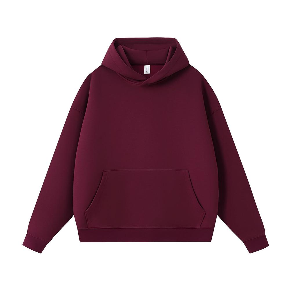 Felpa con cappuccio da uomo 400G a strato d'aria pesante, tinta unita, pullover, vestibilità larga, oversize, in pile, con spalle scese