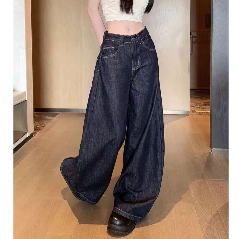 Dam Mörkblå Vida Jeans: Ledig, lös passform för vår & höst 2024