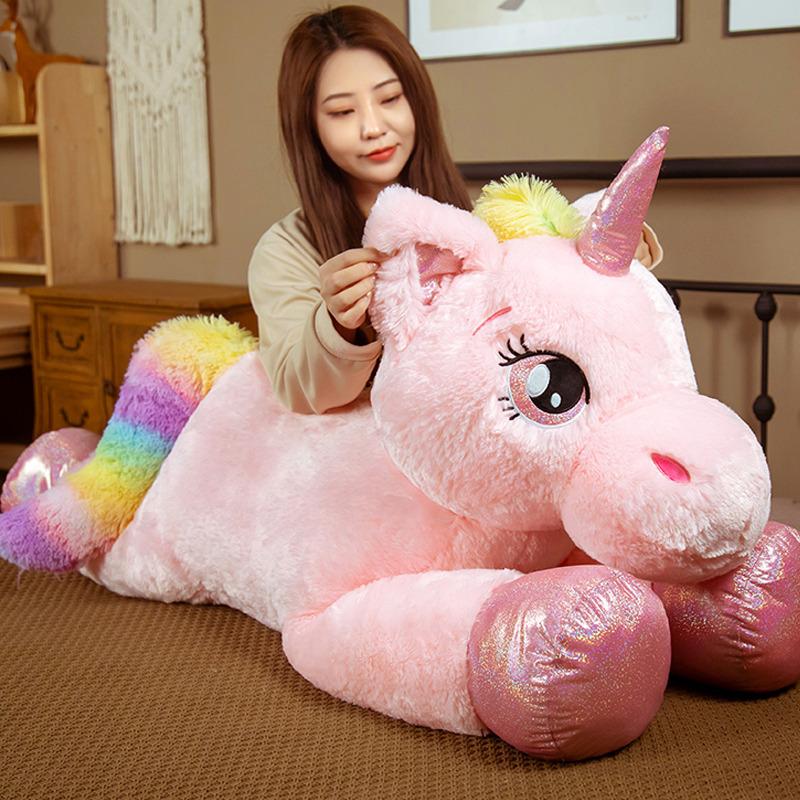 Practical Home Decor Girls Pink 1Pcs 45/60/80/100Cm Kawaii Giant Unicorn Plush Toy Soft Stuffed Plush Doll Colorful Horse Toys For Children Birthday Gifts