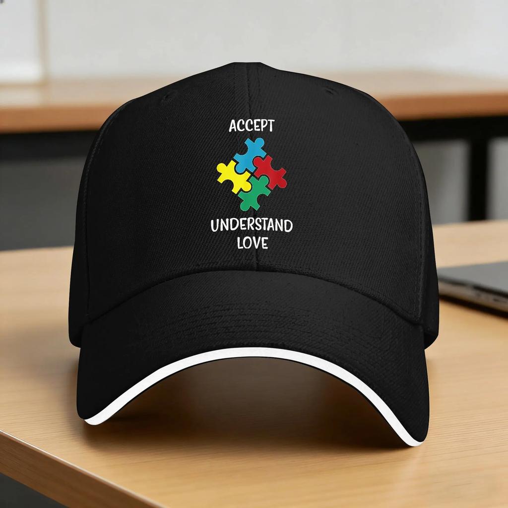 Autism Awareness Support Equality Inclusion Acceptance Respect Love Baseball Cap Sun Visor Trucker Hat FeUnisex Unisex Snapback Cap