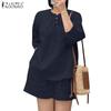 ZANZEA Lässiges Zweiteiler-Set aus Bluse und Shorts für den Sommer für Damen