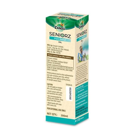 Zandu Seniorz Pain Relief Oil, 200ml, Helps Reduce Joint & Muscular Pain, Long lasting relief from Knee, Neck, Back, Shoulder, Wrist Pain