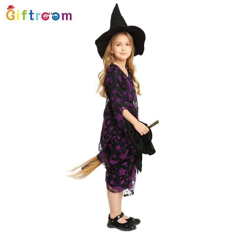 Halloween Masquerade Children's Props Costume Purple Star Moon Mesh Witch Cosplay Costume