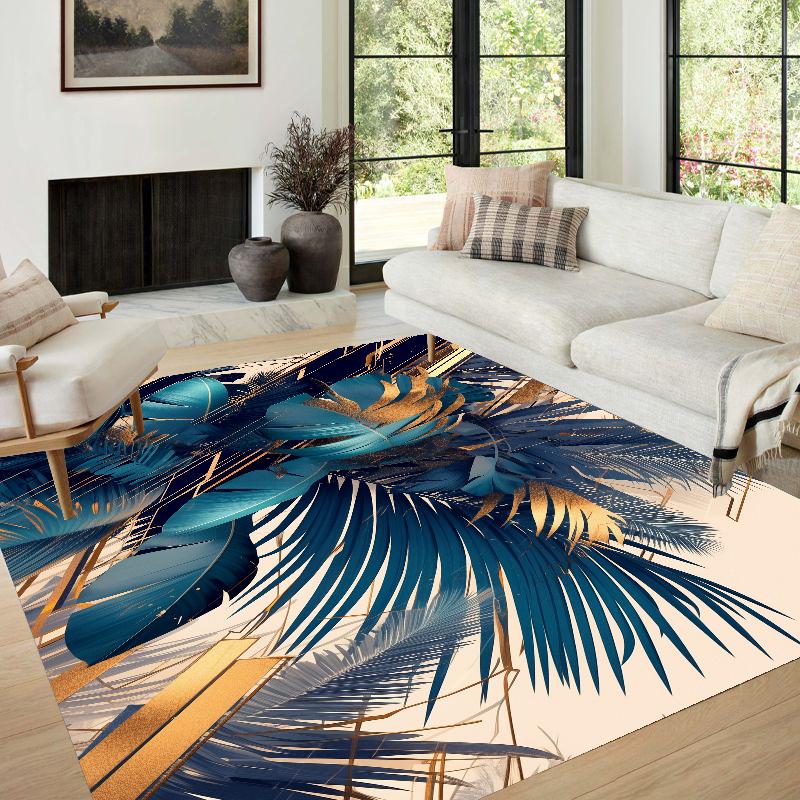 3d Golden Modern Carpet in The Living Room Leaf Patterns Room Decor Home Mats Machine Washable Large Area Rugs for Bedroom Ins