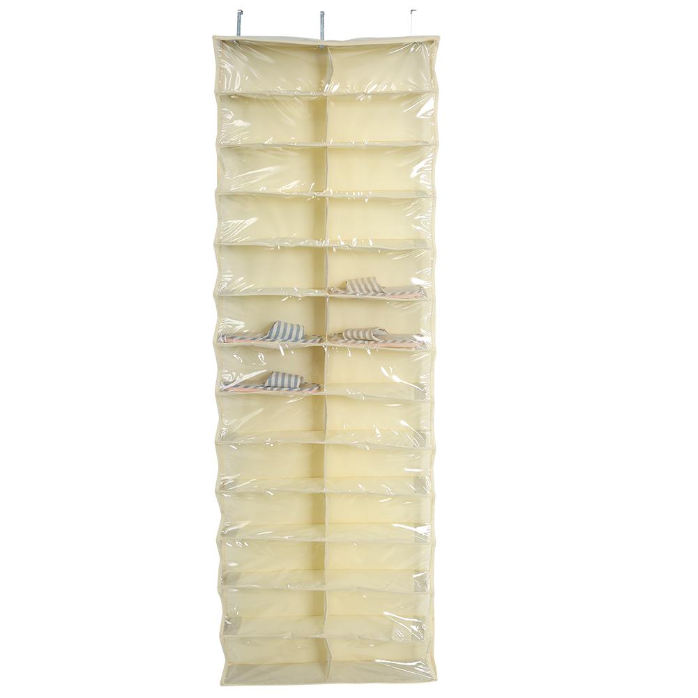 26 Pockets Folding Hanging Door Closet Storage Bag Shoes Organizer Beige