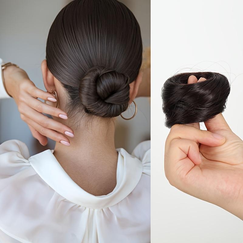 Snadno nositelná syntetická paruka na vyčesaný účes Vlasy Elegantní rovný drdol Vlasy s gumičkou Tepelně odolné vlákno Vlasové příčesky