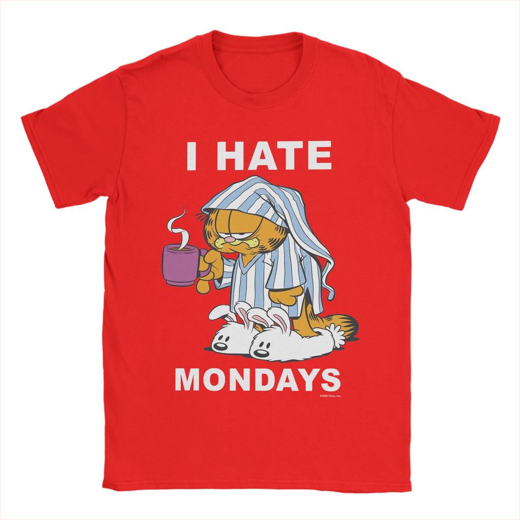 Leisure Garfields I Hate Mondays Coffee T-Shirt Men 100%Cotton Short Sleeve  Round Neck Summer Tops Shirts