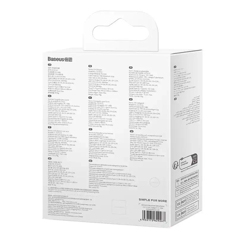 Ładowarka Samochodowa Baseus Enjoyment Z Kablami Usb-C, 33W (Czarna)