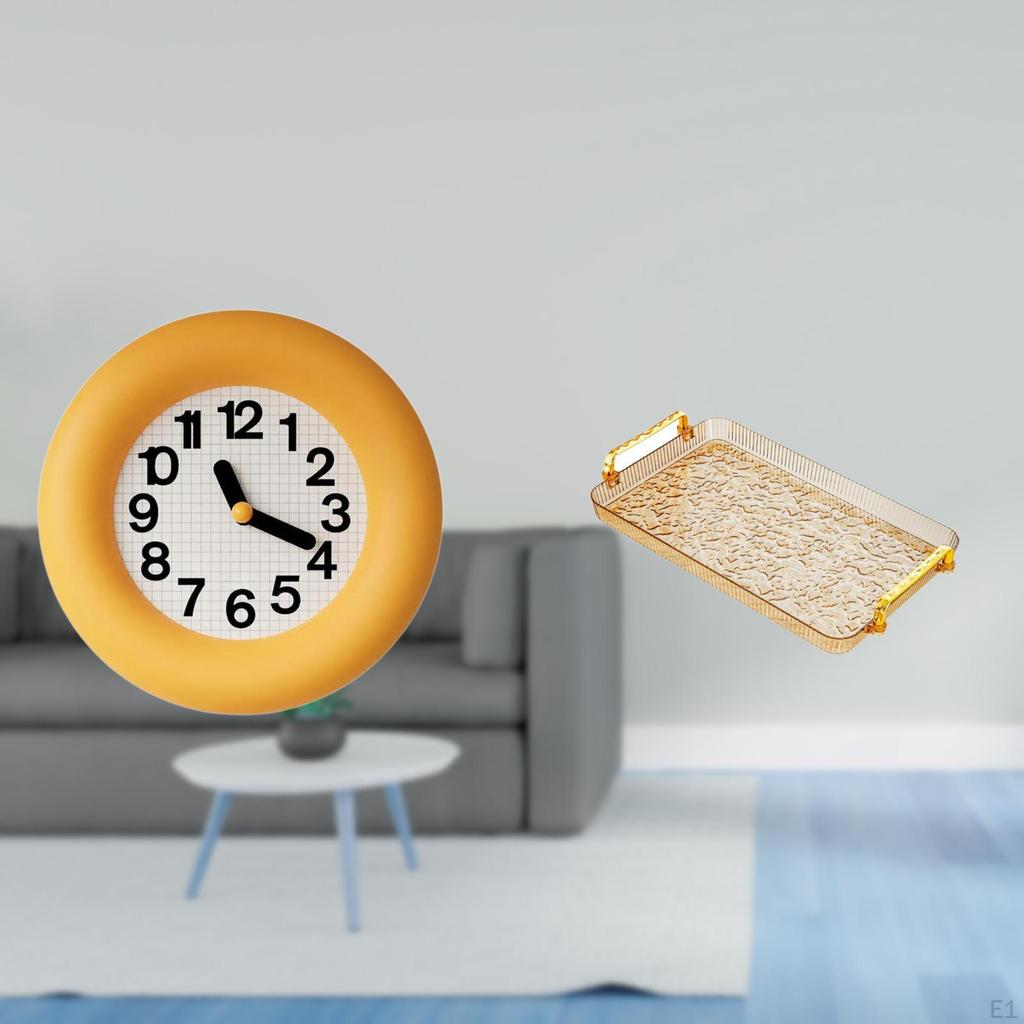 Contemporary Silent Wall Clock And Dessert Plate Coffee Table Tray with Handle for Kitchen Dining