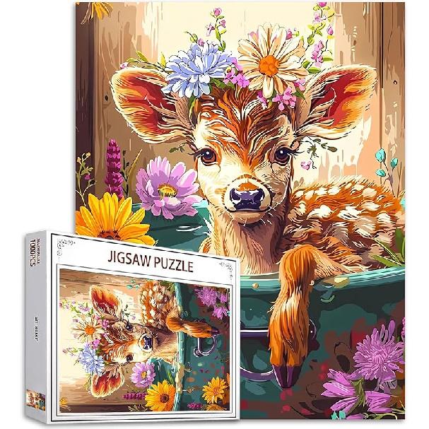 Adorable Pig in Bathtub Jigsaw Puzzle 1000 Pieces Puzzles for Adults, Farmhouse Animal Flowers Jigsaw Puzzles for Challenging Family Activity Games