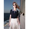 Sancai Women's 2025 Summer Slim-Fit Plaid Knit Polo Shirt