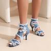 Fashion Women's New Summer Europe and America Open Toe Lace Edge Denim High Heel Large Bag Heel Zipper Roman Sandals 44 45 46