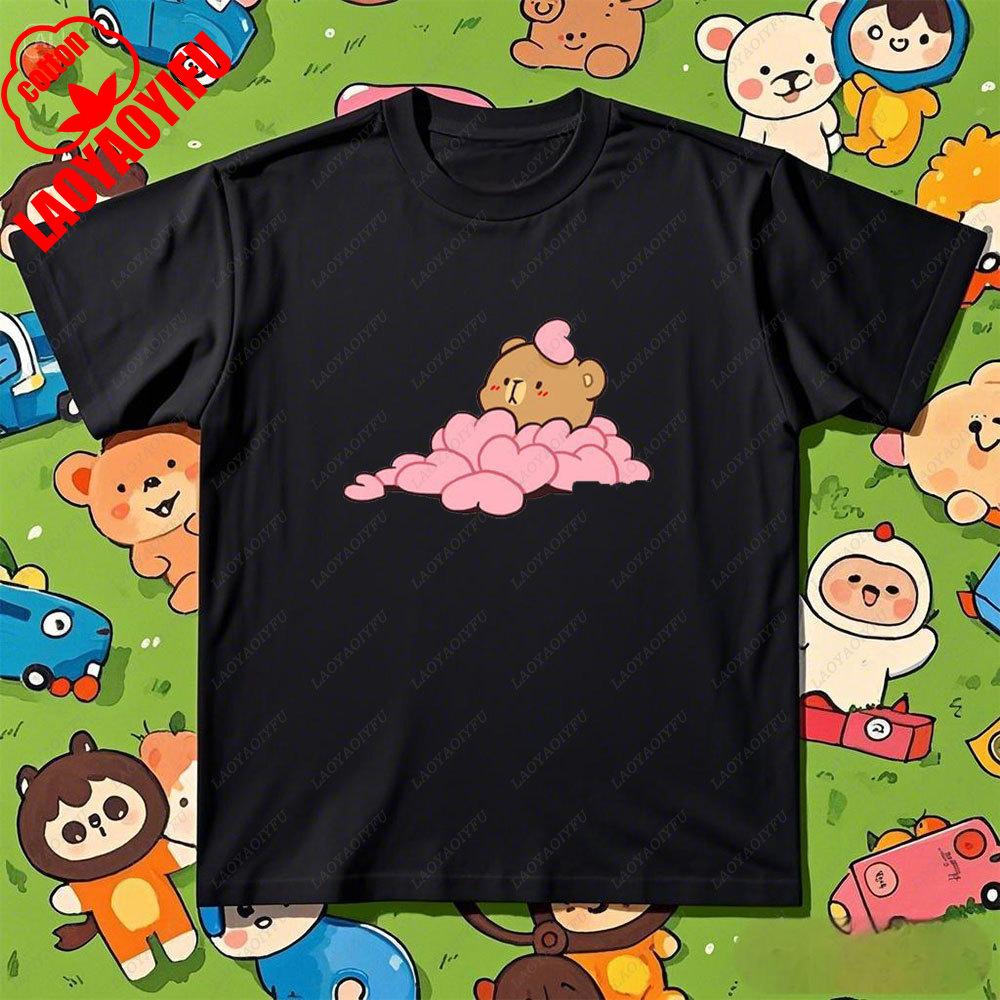 Kawaii Women Unisex Matching Milk and Mocha TShirt Cartoon Anime Print Cotton Tee Funny Couple Tshirts Summer Casual Shirt Tops