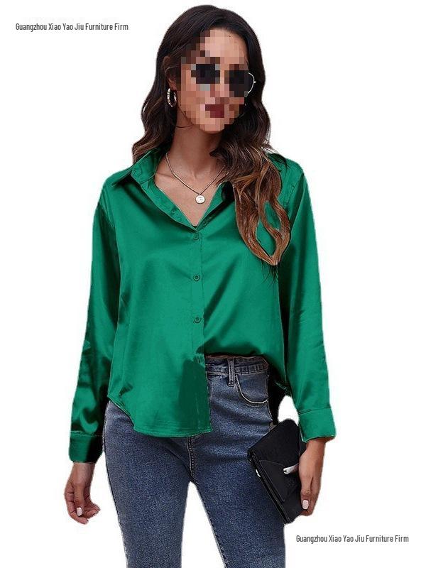 Women's Satin Long-Sleeve Blouse - New European and American Style