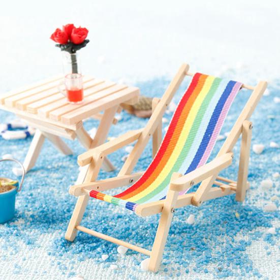 Mini-Strandstuhl, Puppenhaus-Dekoration, realistischer faltbarer Regenbogen-Liegestuhl, Miniatur, simulierter Strandstuhl für 1:12 oder 1:6 Puppenhäuser